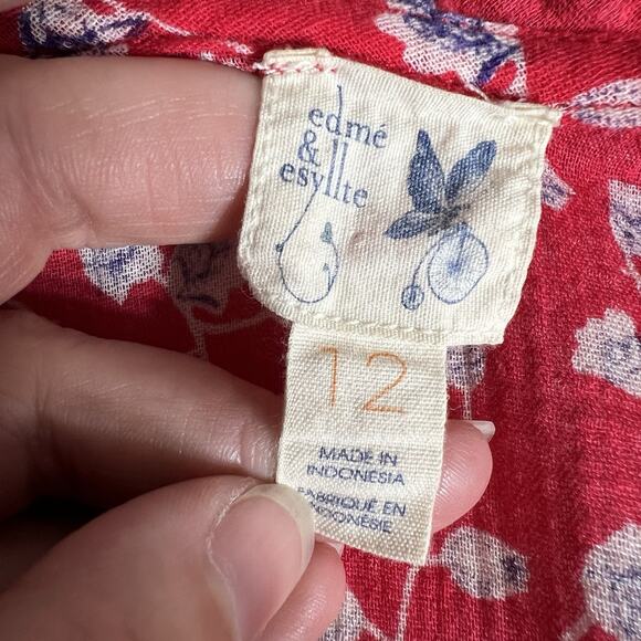 Edme & Esyllte Anthropologie Floral Ruffle Blouse Top Button Down V Neck Red 12 - Picture 8 of 10